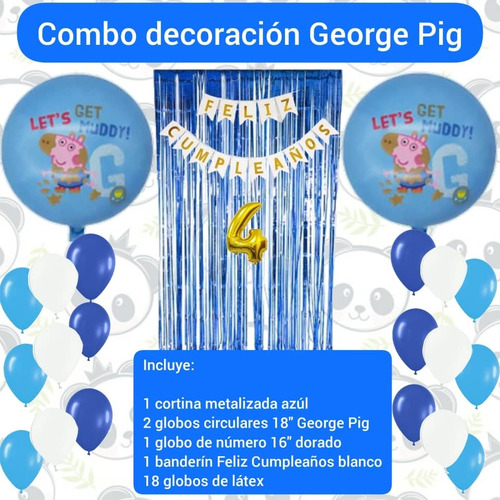 Combo Decoración Cumpleaños Globos George Pig Cortina 