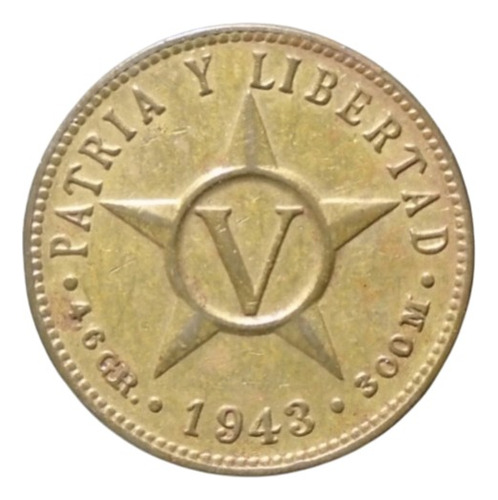 Cuba 5 Centavos 1943 * Muy Escasa  Cu#01