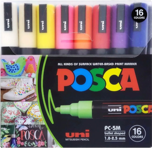 Marcadores Uni Posca Pc-5m X16 Colores Punta Redonda