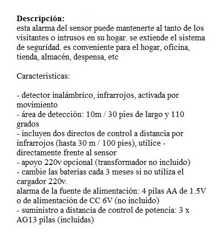 Alarma Inalámbrica Con Sensor De Movimiento Y Controles