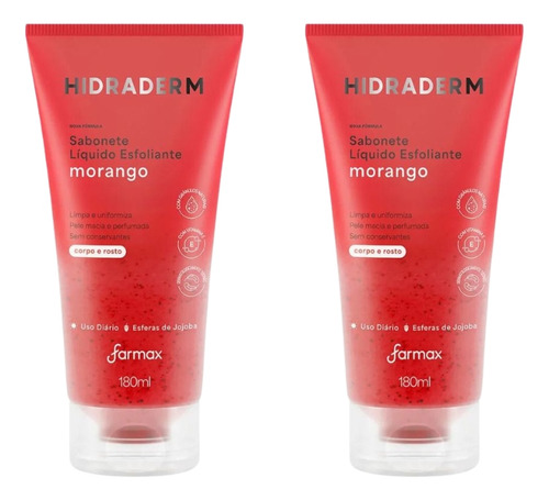 Sabonete Liquido Hidraderm 180ml Esfol Morango-kit C/2un