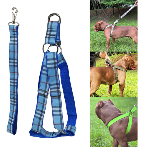 Peitoral Ajustável De Cachorros Cães Medio Grande Resistente Cor Azul Listas Tamanho Da Coleira G