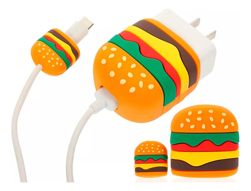 Funda Protector Cubo Cargador Cable Hamburguesa Kawaii