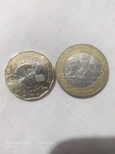 Monedas De 20 Pesos Conmemorativas Emiliano Z. Centenario Ve