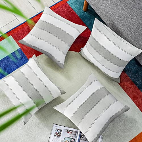 Funda De Almohada Decorativa Lino Y Algodón, 60x60 Cm, Gris