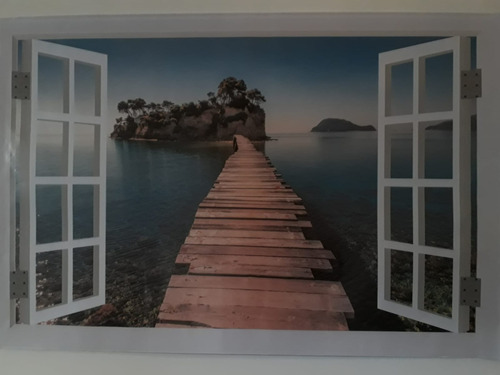 Vinilo Adhesivo Ventana 3d Puente En Playa Maldivas