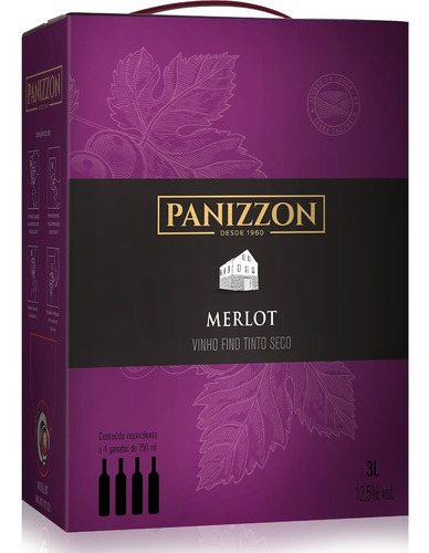 Vinho Tinto Fino  Merlot Bag In Box 3 Litros Caixa