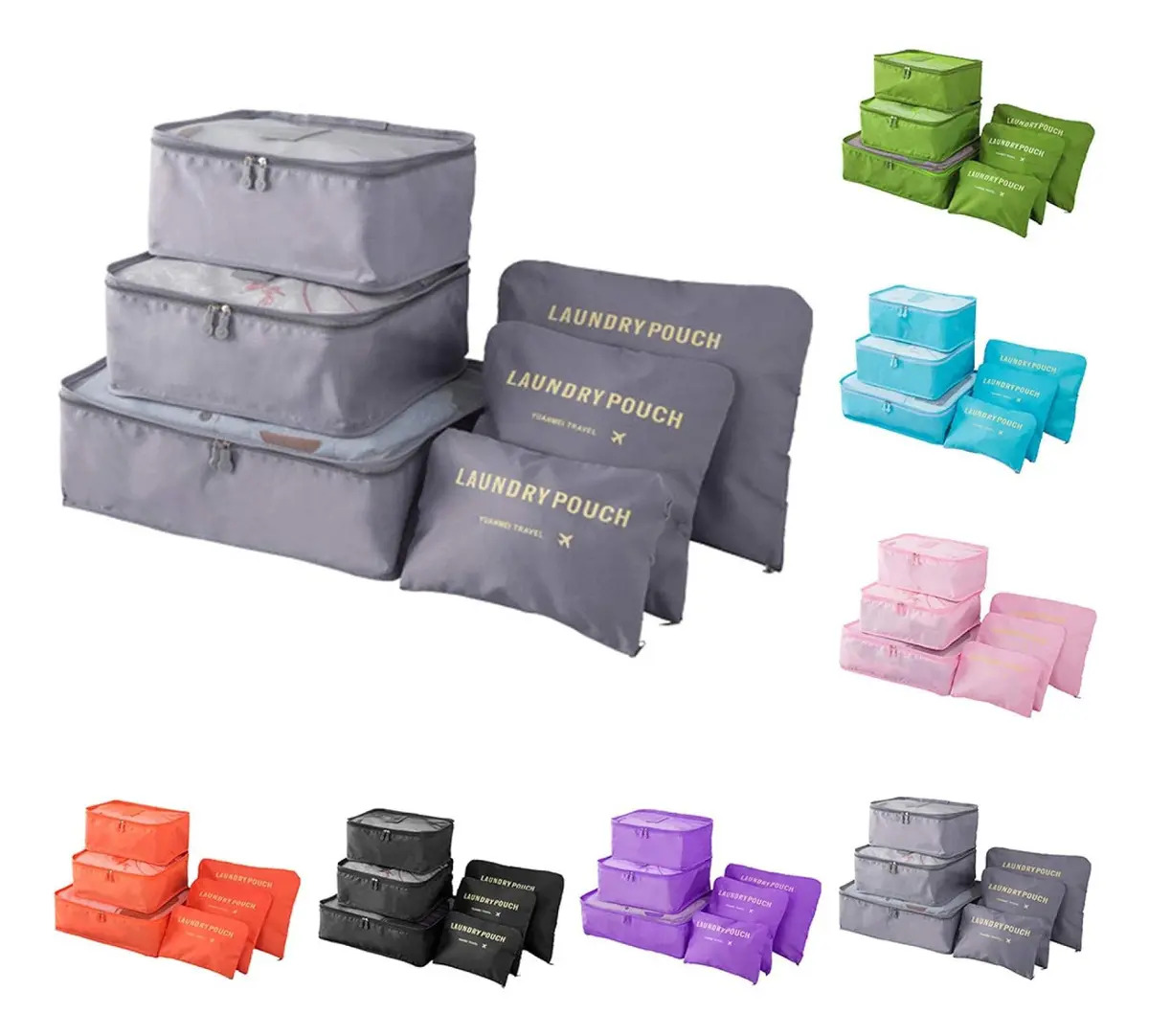 Organizador Equipaje x6 De Viaje Valija Set Kit Estuche Ropa Neceser Bolsas Impermeable Con Cierre Color Gris Levys Bazar