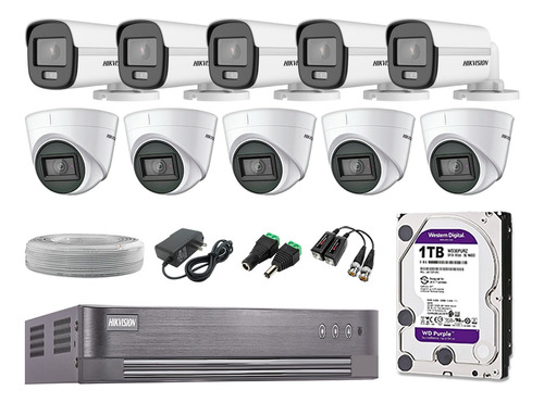 Cámaras Seguridad Kit 10 Hikvision 1080p Colorvu Noche Color