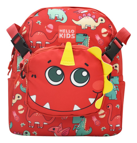 Mochila Con Bolsita Dinosaurio Estampada Roja Kinder Ll23kbm018 Lluvia Color Rojo Diseño De La Tela Estampado