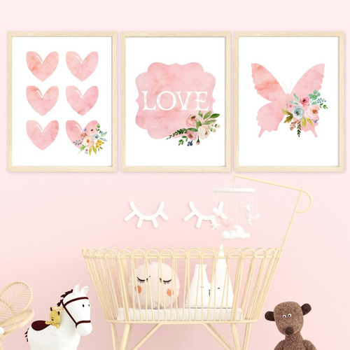 Set X3 Cuadros A4 Completos - Mariposas Flores Shabby Chic