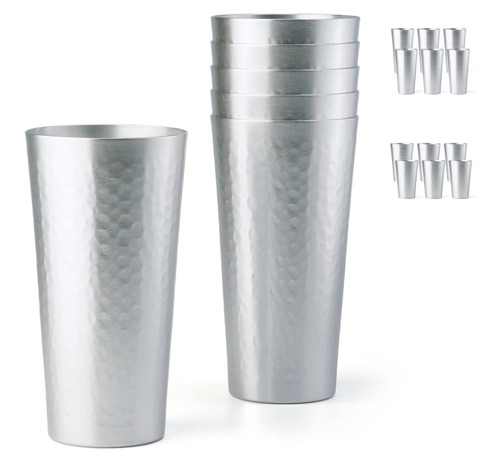 Vasos Martillados De Aluminio Plateado De 20 Onzas, Sef De 6