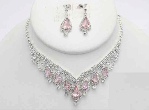 Collar Con Arete Hornamentado Rosa Cafu449-11 A20