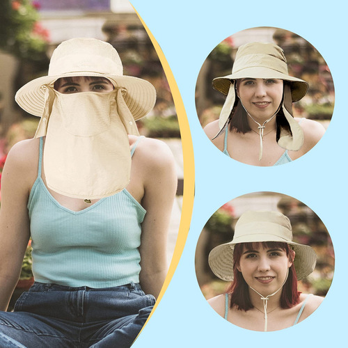Sombrero Con Cubierta Facial Proteccion Uv Color Beige