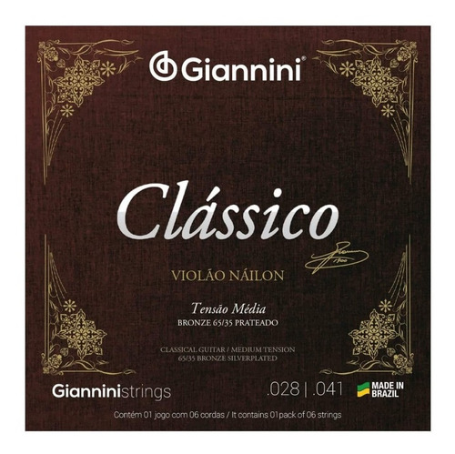 Imagem 1 de 1 de Encordoamento Violão Nylon Giannini Clássico Tensão Media