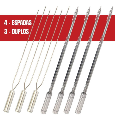 Espetos De Inox Para Churrasco Lâmina 60cm 3 Duplo 4 Espada