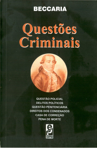 Questões Criminais, De Cesare Beccaria. Editora Edipro Em Português
