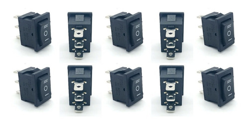 Imagen 2 de 3 de Mini Interruptor Switch Rocker Negro 3pin On-off-on / 10 Und