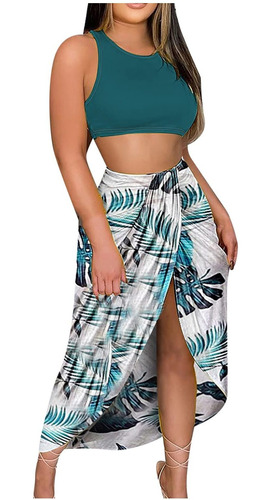 Conjunto Falda Midi Fruncida Para Dama Blusa Corta Playa