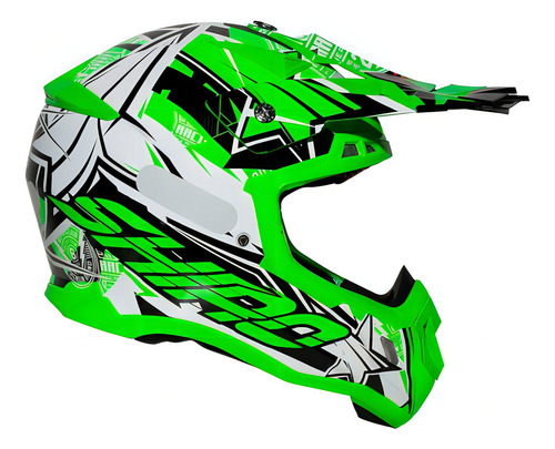 Capacete Shiro Thunder 3 Composto De Carbono Mx 917 Cross Motocross Trilha Enduro Cor Verde fluor Tamanho do capacete L(60)