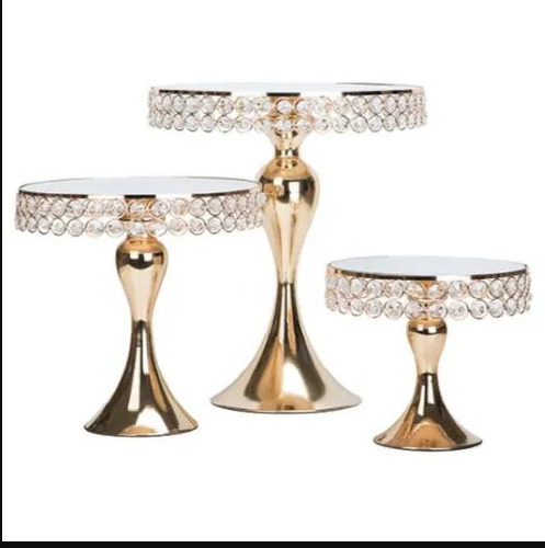 Soporte De Torta Base Decorativa Con Perlas Metal Set 3und