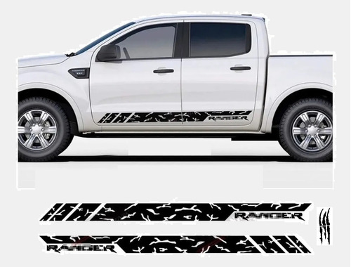 Stickers Franja Lateral Y Garra Faro Para Ford Ranger 3 Pzs