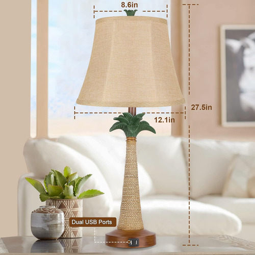 Juego De 2 Lámparas De Mesa Con Palmera Costera Con 2 Puerto
