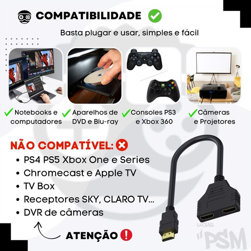 Cabo Extensor Hdmi 1 Para 2 Duplicador Tela Notebook Monitor