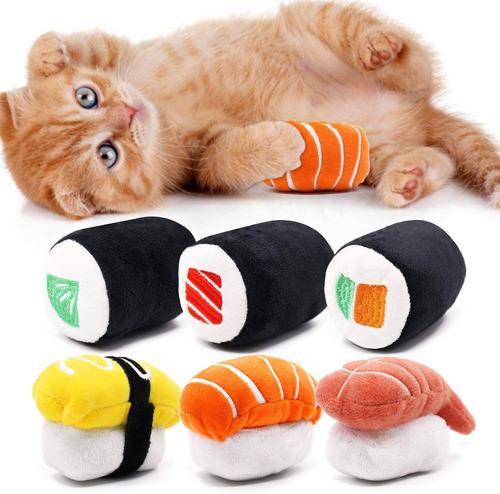 Ciyvolyeen - Paquete De 6 Juguetes Para Gatos De Sushi Con H