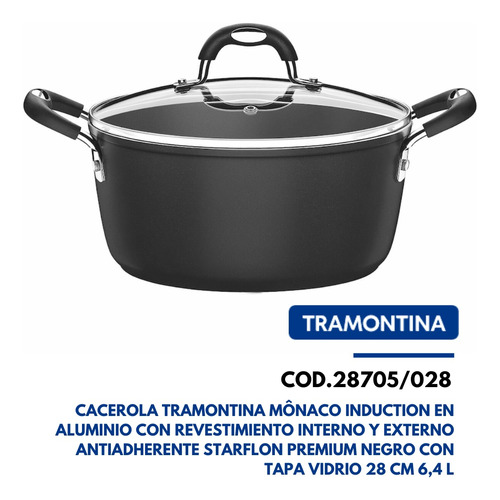 28705022tramontina Cacerola 22 Cm Monaco Induction