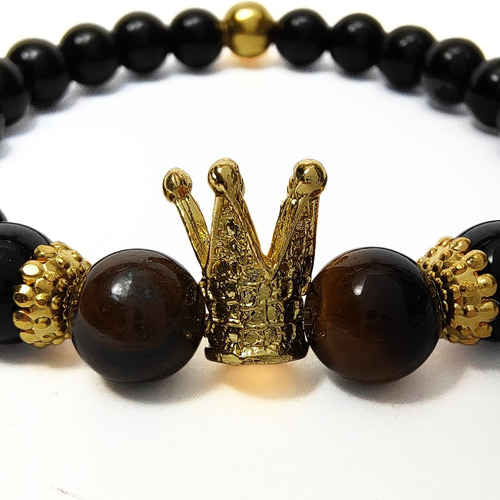 Pulsera De Hombre Con Piedra Ojo De Tigre + Corona