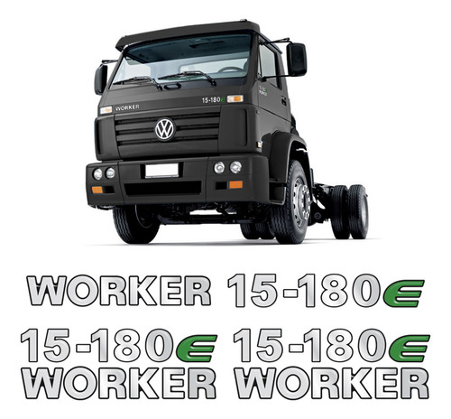 Kit Emblema 15-180e Worker Adesivo Cromado Caminhão Completo
