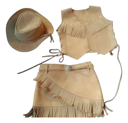 Kit Country Juvenil Cowboy Cowgirl Chapéu + Saia + Colete