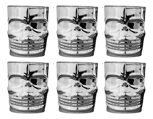 Set 6 Vasitos Tequileros Vidrio Metalicos Calavera Caballito