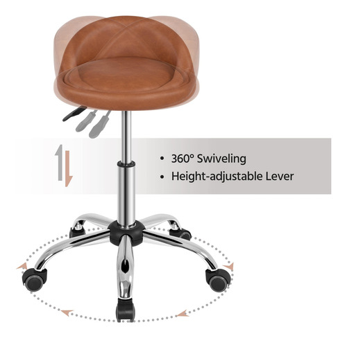Taburete Giratorio Ajustable Con Ruedas Y Soporte Espalda Ma