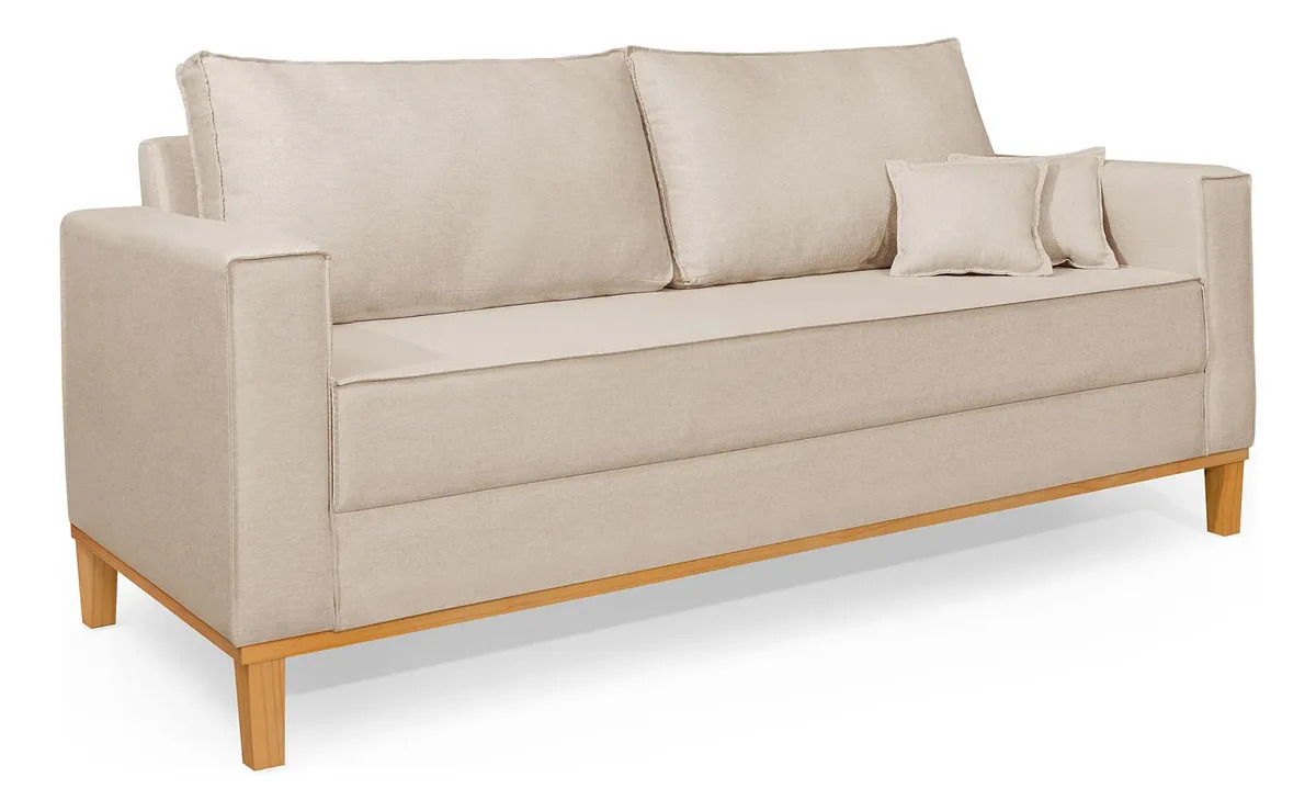 Sofá 3 Lugares Moderno de Linho Cru Beny, 180cm, Com Almofadas