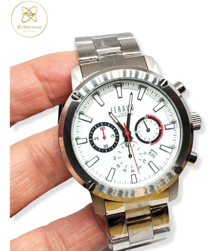 Reloj Hombre Acero Feraud Lf0703gn Plateado Fondo Blanco