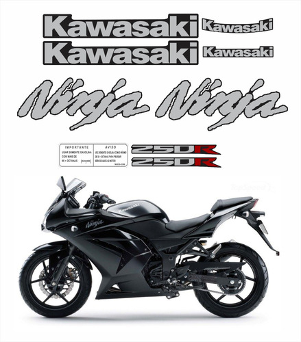 Faixa Emblema Adesivo Kawasaki Ninja 250r Zx 2r Zx2r Cor MOTO NINJA 250R PRETA