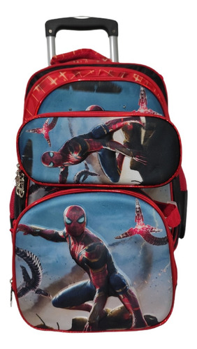 Mochila Primaria Spiderman Con Lapicera Y Lonchera Con Llantas O Carrito