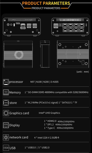 Hkuxzr Firewall Mini Pc, Intel N100 Quad Core 8xintel Ig Eth