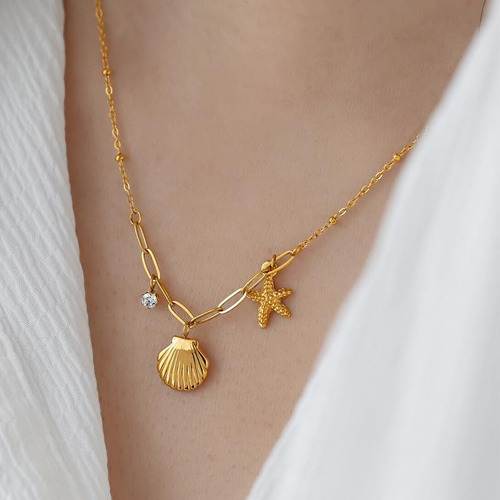 Collar Con Colgante De Estrella De Mar De Concha Para Mujer,