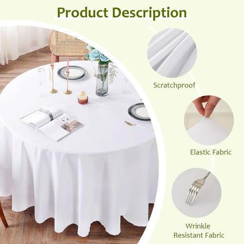Mantel Redondo Blanco De 152 Cm Con Borde Elástico