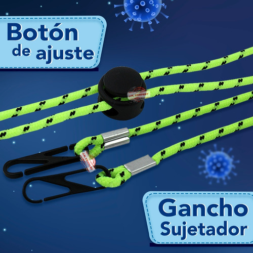 Imagen 5 de 8 de Sujetador Cordon Para Cubrebocas Ajustable Mayoreo Set 3 Pz