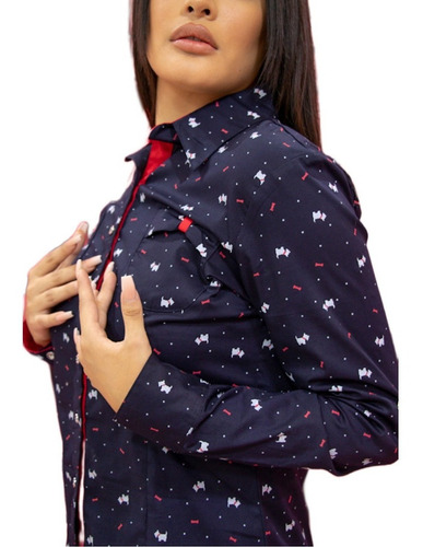Blusa Estampada Con Perritos Puppies Para Oficina Formal
