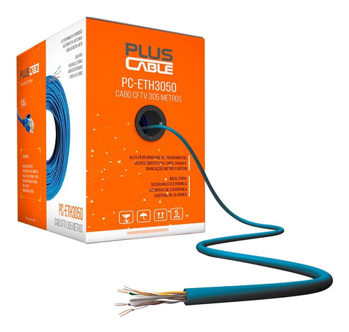 Cabo De Rede Cftv Pluscable Azul Pc-eth3000bl 1 Metro