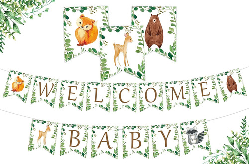 Woodland Welcome Baby Banner - Forest Animal Creatures ...