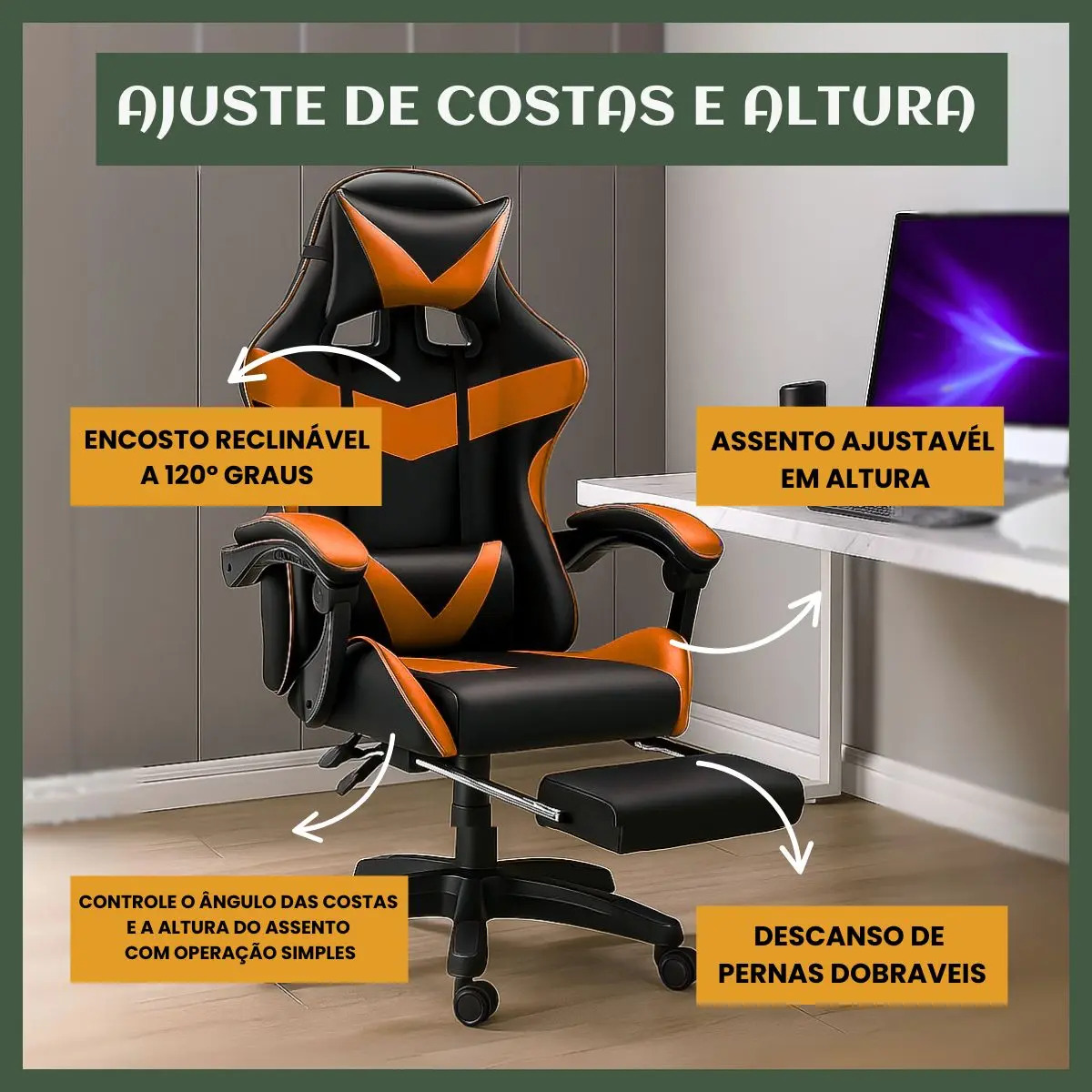 Cadeira De Escritório Gamer Nitro Ergonômica Estofado Couro Sintético Reclinável Altura Ajustável... 9
