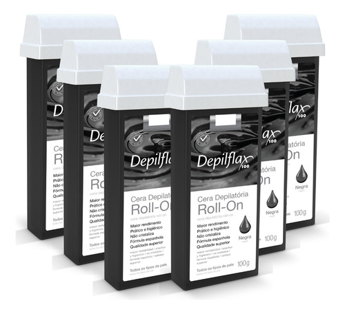 Kit 6 Ceras Roll-on Depilatória Negra Hidrata Depilflax