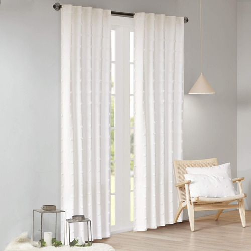 Cortina Ventana Individual 100 % Algodon Jacquard Pompon 42