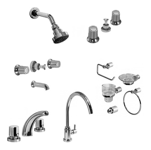 Combo Griferia Hidromet Hold Baño Completo Cocina Kit Cs1519